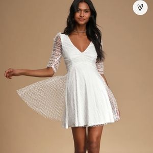 Lulu's | White Fit & Flare V-neck Dress